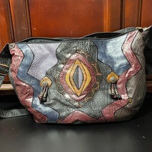Vintage NAS Multicolor Patchwork faux leather large Shoulder Bag